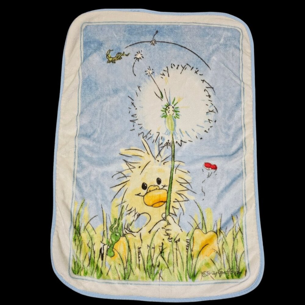 Vtg Little Suzy's Zoo‎ Baby Blanket Witzy Duck Plush Gerber Pastel 31 X 42